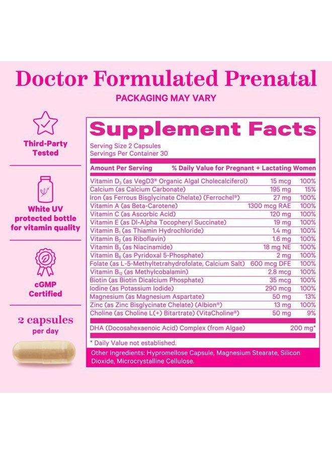 Pink Stork - Total Prenatal Vitamins with DHA, Folate, Iron, Choline, and Vitamin B12 - Prenatals for Women to Support Fetal Development, Pregnancy Must Haves, Berry Essence, 60 Capsules, 1 Month Supply - Image 1