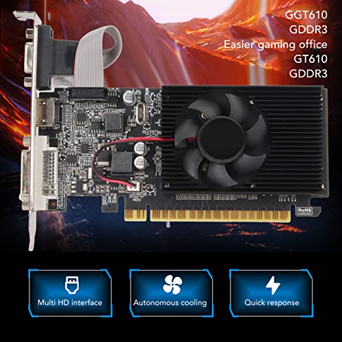 Zunate GT610 Graphic Card, 1GB DDR3 Graphics Card, 64 Bit Image Card Game Graphics Card Support DVI VGA, PCI Express x16 Desktop Video Card with Silence Cooling Fan - Image 2
