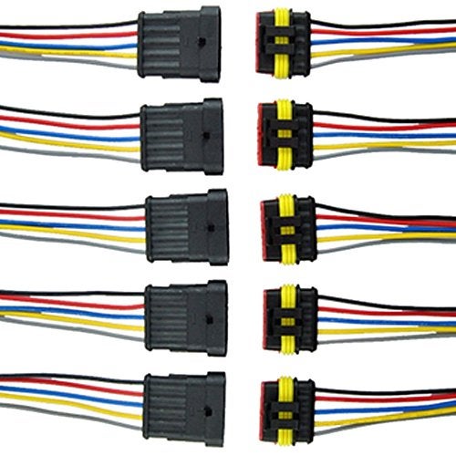 ESUPPORT 5 Pin Way Car Auto Waterproof Electrical Connector Plug Socket Kit with Wire AWG Gauge Marine Pack of 5 - Image 1
