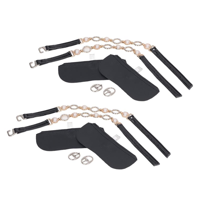 كلاراكو أحزمة أحذية نسائية مرنة قابلة للفصل، أحزمة قابلة للفصل للكعب، أحزمة كاحل فضفاضة مرصعة بأحجار الراين واللؤلؤ الصناعي، للنساء، أسود، زوجان - Image 1