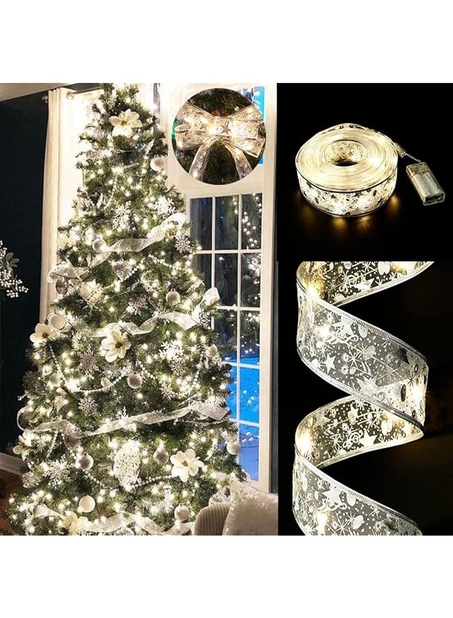 The Bros Christmas Ribbon 100 LED Lights with Battery Powered (Silvery) 32ft - Image 1