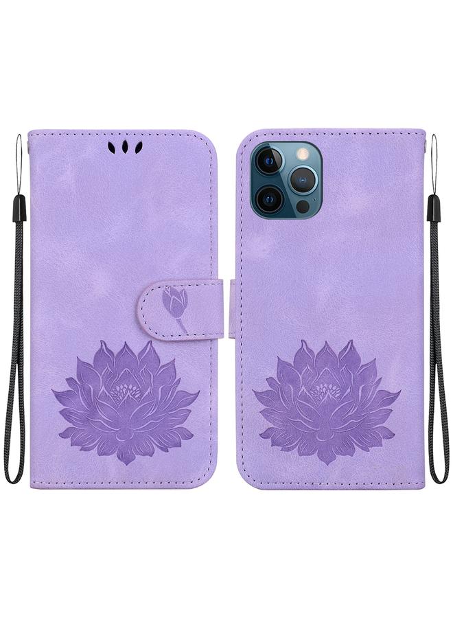 Zaboon Case For iPhone 12 Pro Max Lotus Embossed Leather Phone Case - Image 1
