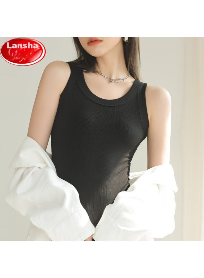 LANG SHA Langsha Long Camisole Tank Top For Women, Spring Ribbed Undershirt, Slimming Versatile Outer Wear Or Inner Layer, Black, XL - Image 1