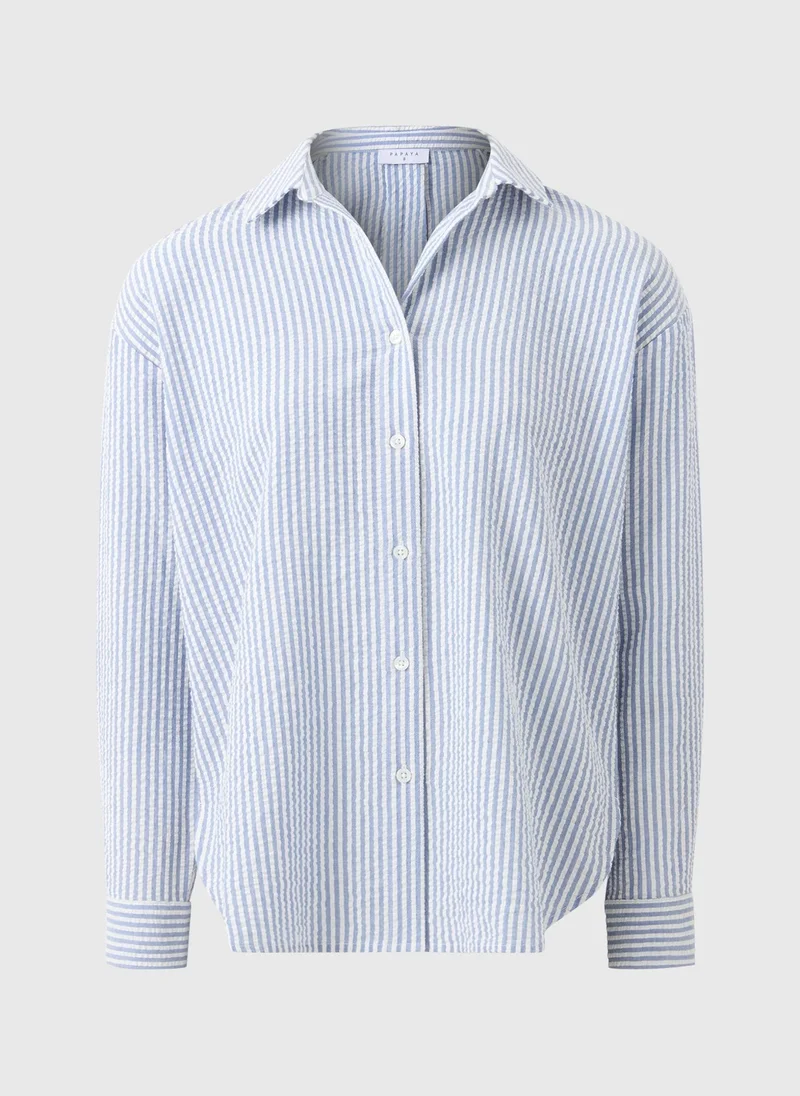 ماتلان Blue Seersucker Striped Shirt