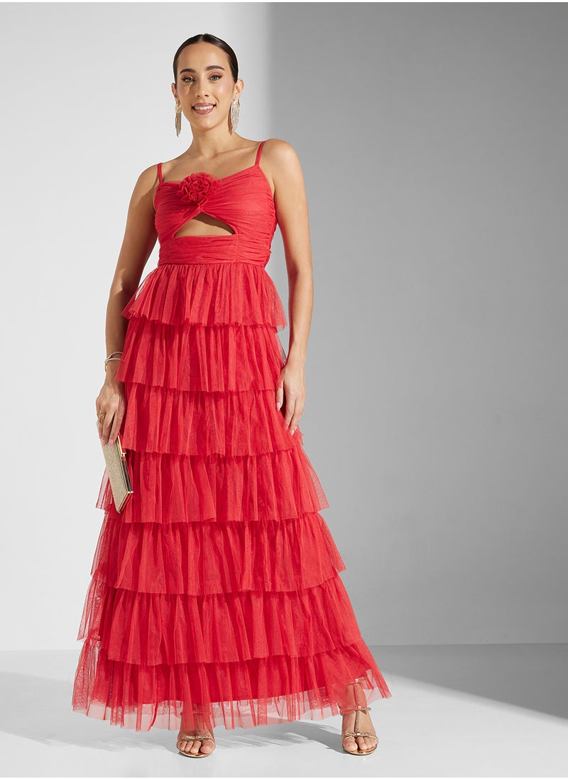 Anaya With Love Tiered Tulle Cami Maxi With Corsage  - Image 1