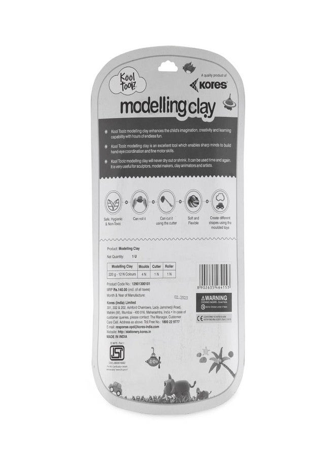 Kores Modelling Clay 220g – 12 Colours with Roller, Cutter & 4 Moulds | Soft, Reusable & Non Toxic Clay for Kids | Ideal for Creative Learning & Craft - Image 2