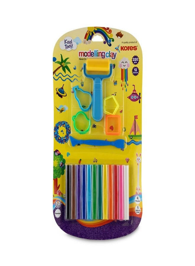 Kores Modelling Clay 220g – 12 Colours with Roller, Cutter & 4 Moulds | Soft, Reusable & Non Toxic Clay for Kids | Ideal for Creative Learning & Craft - Image 5
