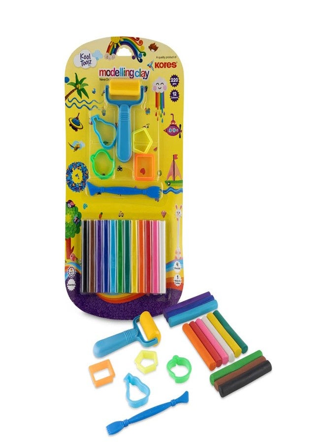Kores Modelling Clay 220g – 12 Colours with Roller, Cutter & 4 Moulds | Soft, Reusable & Non Toxic Clay for Kids | Ideal for Creative Learning & Craft - Image 1