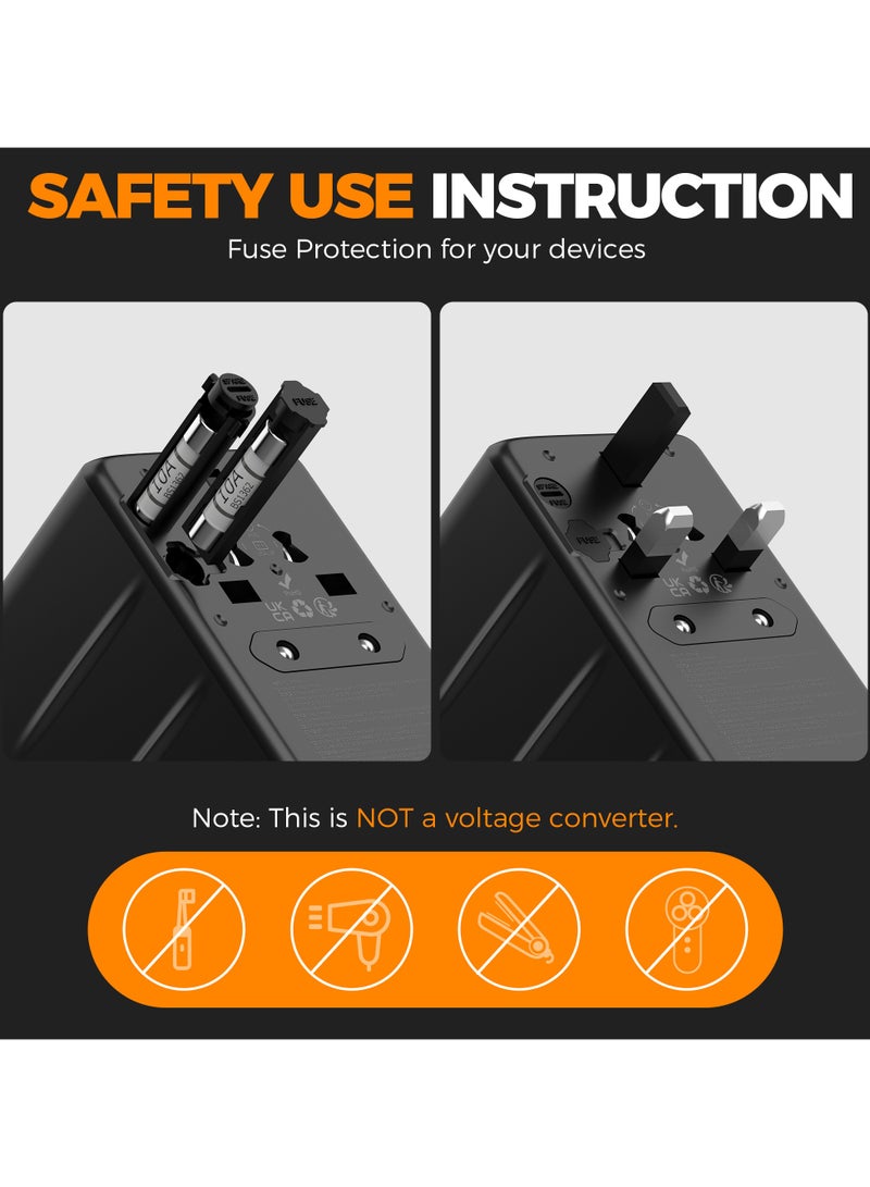 تيسان محول سفر عالمي، محول مقبس دولي GaN 65 وات مع 4 منافذ شحن USB (2 USB C)، منفذ طاقة عالمي من الولايات المتحدة إلى أوروبا والاتحاد الأوروبي والمملكة المتحدة وأستراليا وأيرلندا (النوع C/G/A/I) 5 في 1 شاحن حائط محول سفر متعدد من TESSAN للسفر والمنزل والمكتب باللون الأسود - Image 2