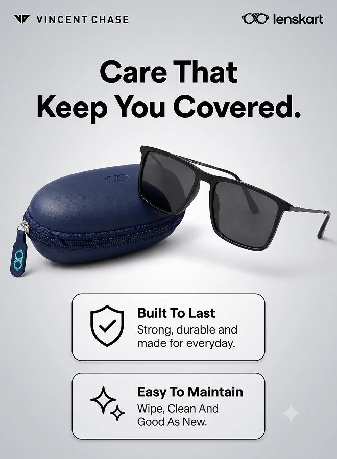 Vincent Chase  Mirage Full Rim Square Frame Polarized & UV Protected Sunglasses VC S13982 - 56mm - Black  | Best Price UAE