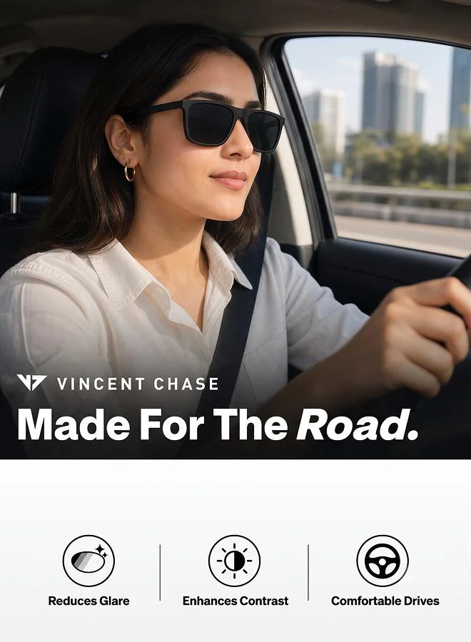 Vincent Chase  Mirage Full Rim Square Frame Polarized & UV Protected Sunglasses VC S13982 - 56mm - Black  | Best Price UAE