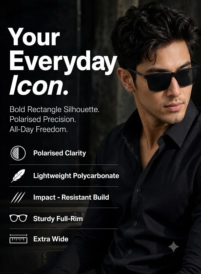 Vincent Chase  Mirage Full Rim Square Frame Polarized & UV Protected Sunglasses VC S13982 - 56mm - Black  | Best Price UAE
