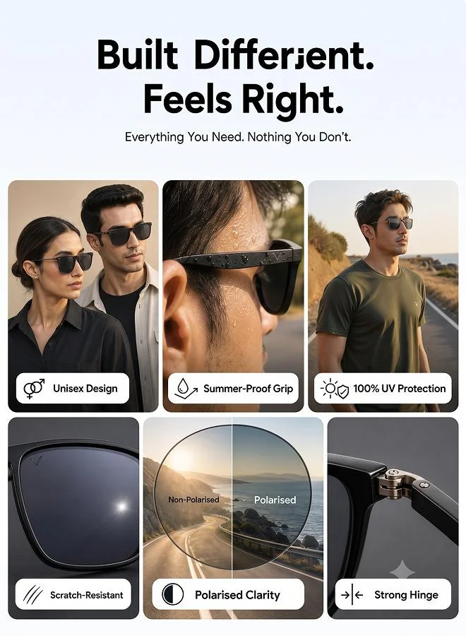 Vincent Chase  Mirage Full Rim Square Frame Polarized & UV Protected Sunglasses VC S13982 - 56mm - Black  | Best Price UAE
