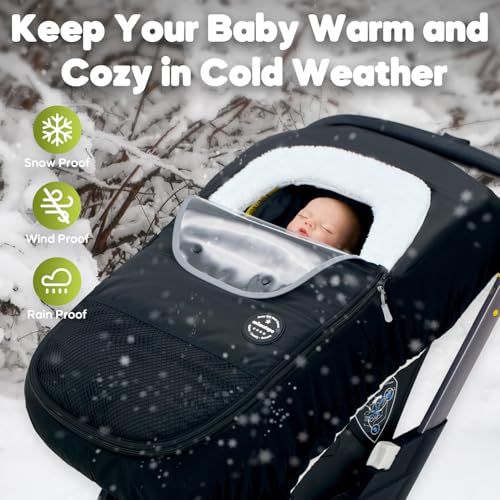 Mamatepe Winter Baby Car Seat Cover, Rain and Snow Repellent, Windproof Warm Fleece Breathable with U Shape Zipper for Newborn Car Seat, Universal for Infant Car Seat - Image 2