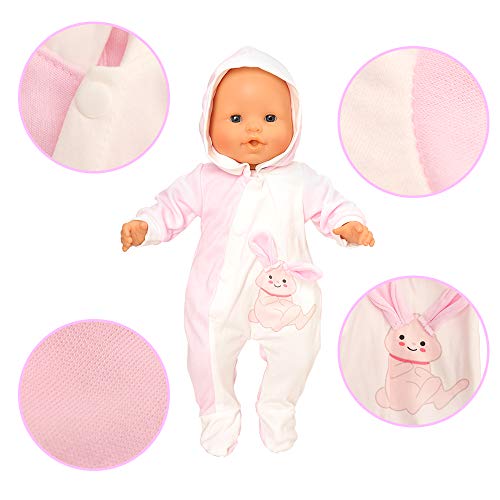 Miunana Baby Doll Clothes Outfit Hooded Rabbit Jumpsuit Pajamas Romper for 14 to 16 Inch Dolls Handmade Daily Casual Clothing Set - Image 5