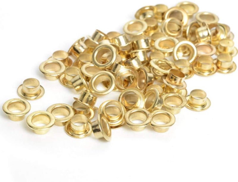 100pcs 6mm Gold Metal Eyelets Round Inner Hole Grommets DIY Rivet Leathercraft Accessories Air-Hole for Shoes Belt Bag Tag Clothes Scrapbook
