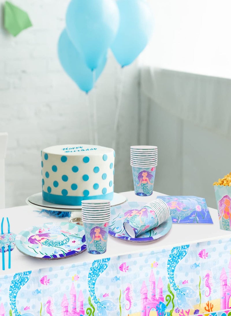 SOLARAE Mermaid Birthday Party Supplies Set - Dinner Plates and Cups for 10 Guests, Perfect for Birthday Celebrations and Weddings, Complete Party Kit. - Image 3