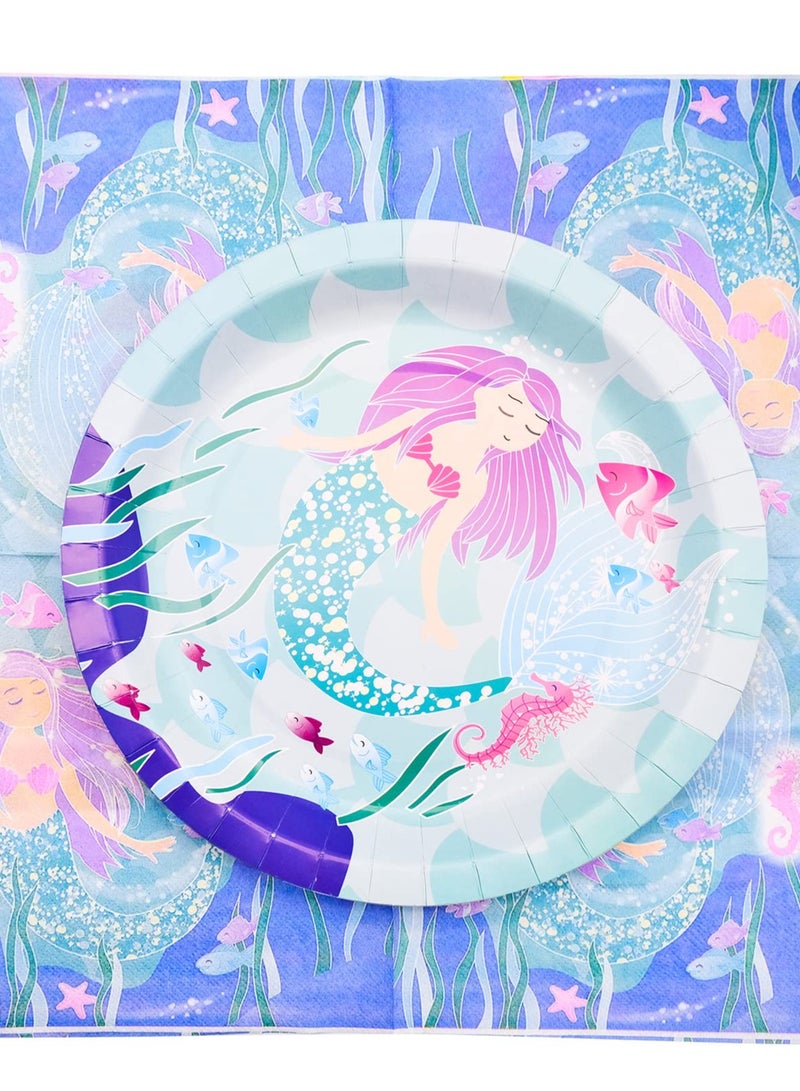 SOLARAE Mermaid Birthday Party Supplies Set - Dinner Plates and Cups for 10 Guests, Perfect for Birthday Celebrations and Weddings, Complete Party Kit. - Image 4