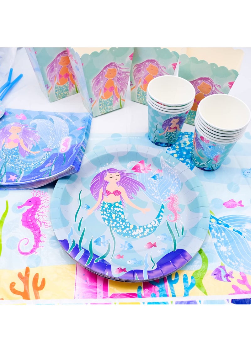 SOLARAE Mermaid Birthday Party Supplies Set - Dinner Plates and Cups for 10 Guests, Perfect for Birthday Celebrations and Weddings, Complete Party Kit. - Image 2