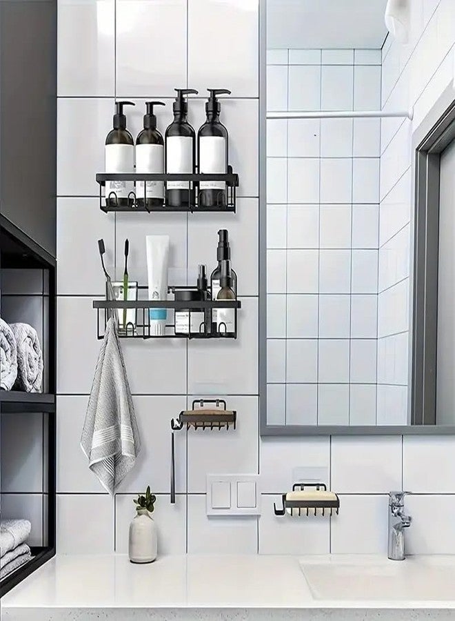 Fayleeko Bathroom Wall Shelf Organizer Self Adhesive Kitchen with Hooks Metal Storage Shelf for Shampoo Spice Bottle Holder. (1) - Image 5
