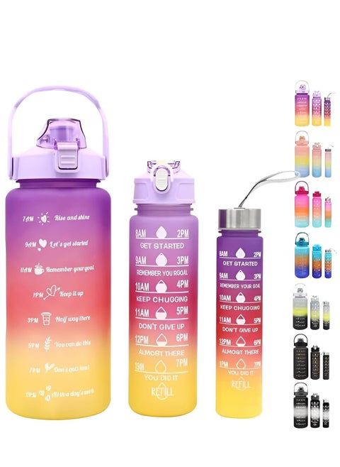 3 Piece BPA Free Leakproof Sports Bottle Set with Straw and Anti-Slip Motivational Quotes Multi Color