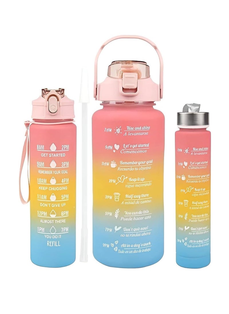 Generic - 3 Piece BPA Free Leakproof Sports Bottle Set with Straw and Anti-Slip Motivational Quotes Multi Color - Image 1