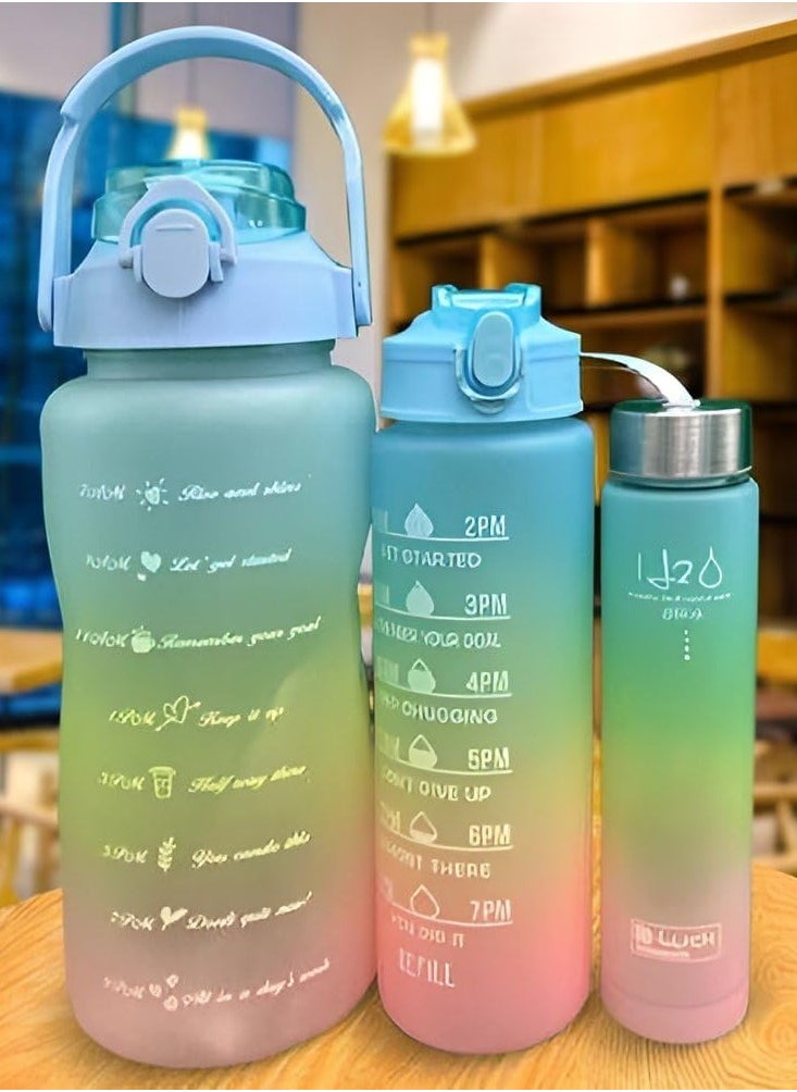 Generic - 3 Piece BPA Free Leakproof Sports Bottle Set with Straw and Anti-Slip Motivational Quotes Multi Color - Image 1