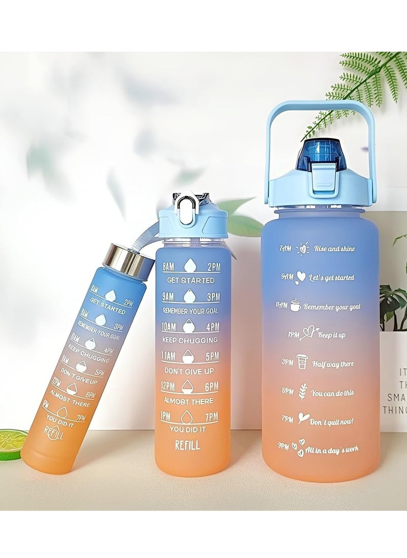 Generic - 3 Piece BPA Free Leakproof Sports Bottle Set with Straw and Anti-Slip Motivational Quotes Multi Color - Image 1