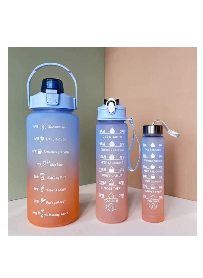 Generic - 3 Piece BPA Free Leakproof Sports Bottle Set with Straw and Anti-Slip Motivational Quotes Multi Color - Image 1
