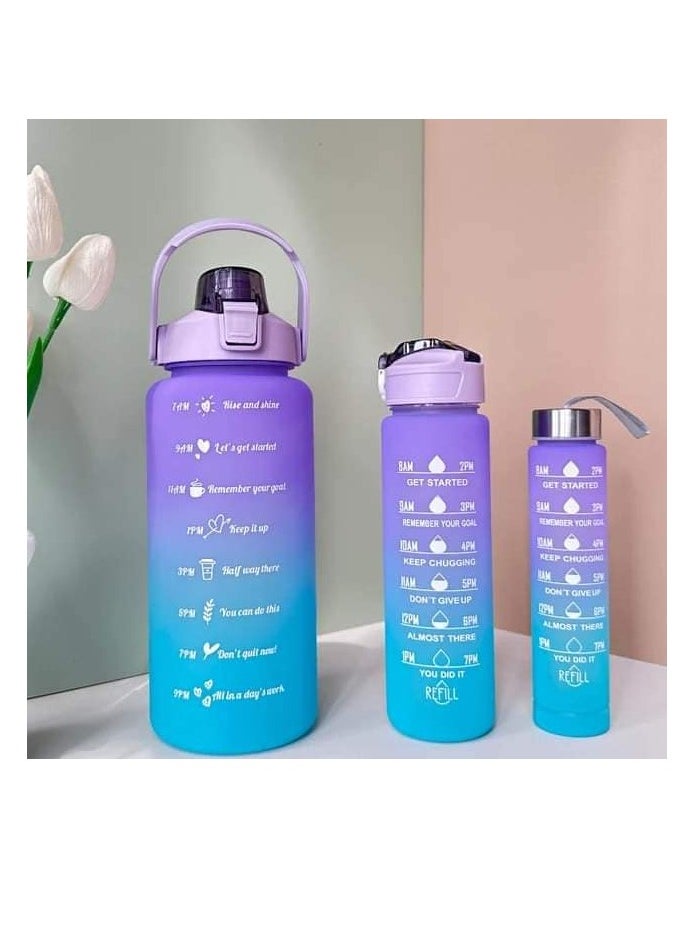 Generic - 3 Piece BPA Free Leakproof Sports Bottle Set with Straw and Anti-Slip Motivational Quotes Multi Color - Image 1