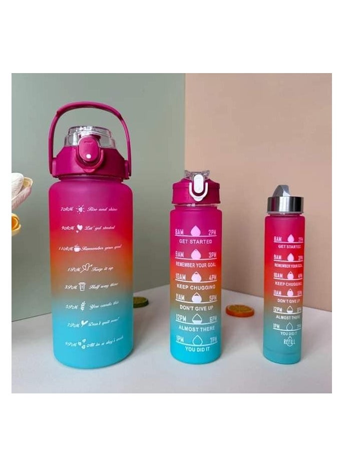 Generic - 3 Piece BPA Free Leakproof Sports Bottle Set with Straw and Anti-Slip Motivational Quotes Multi Color - Image 1