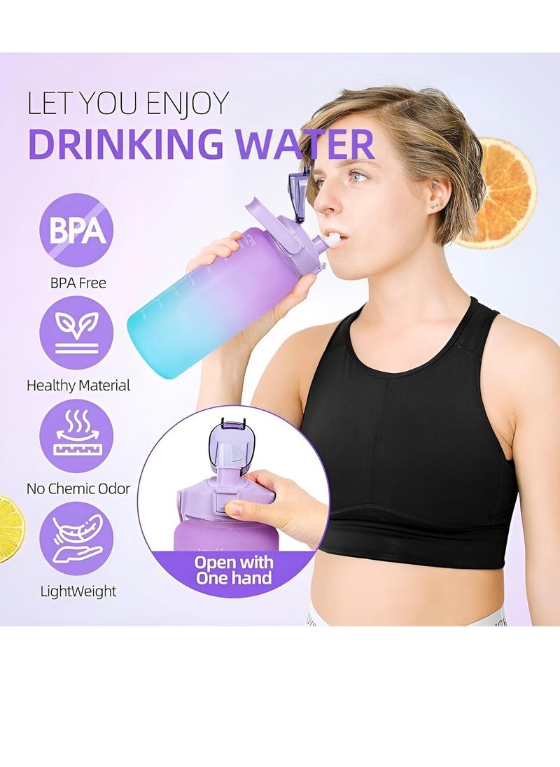 Generic - 3 Piece BPA Free Leakproof Sports Bottle Set with Straw and Anti-Slip Motivational Quotes Multi Color - Image 1
