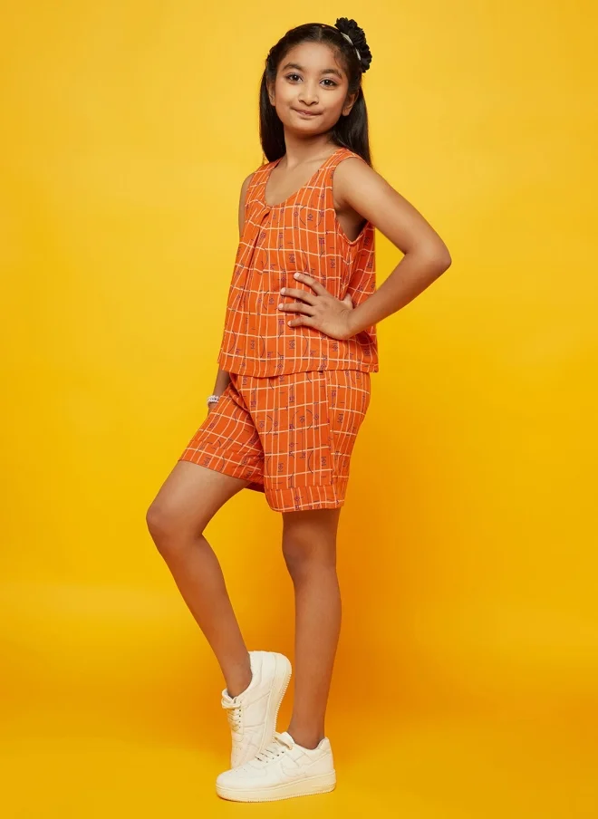 AKS Orange Printed Playsuit for Girls