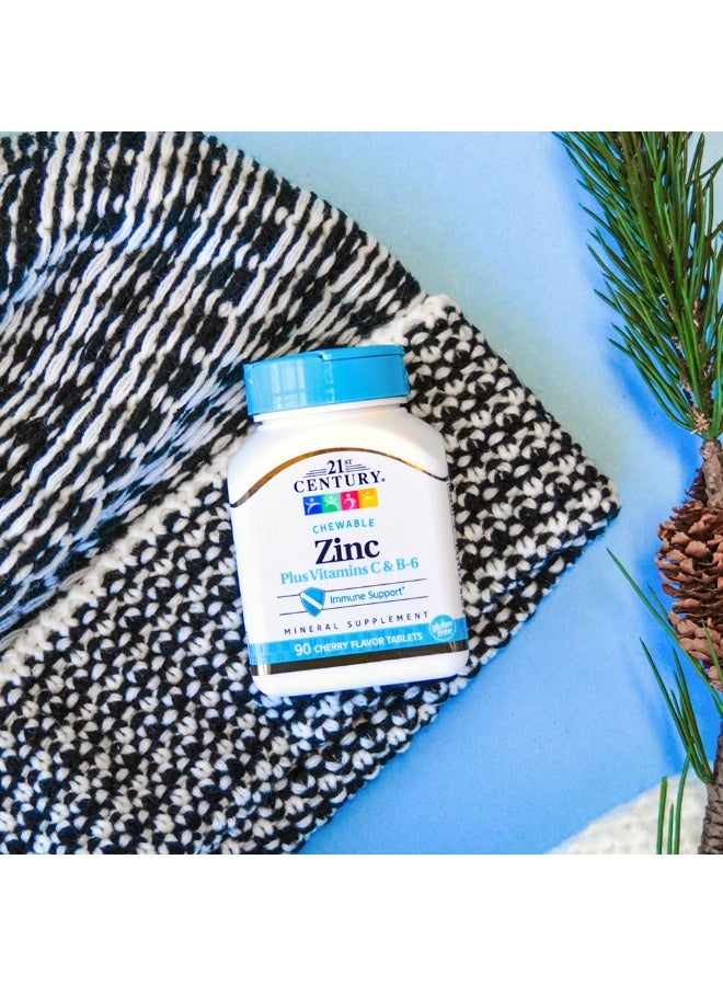 القرن الحادي والعشرون القرن الحادي والعشرين، الزنك بالإضافة إلى فيتامينات سي و ب-6، أقراص قابلة للمضغ، بنكهة الكرز، 90 قرصًا - Image 2