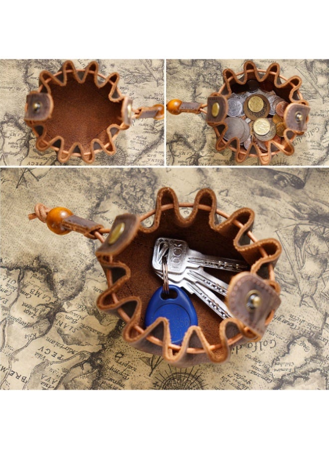 Handmade top layer cowhide drawstring coin purse - Image 2