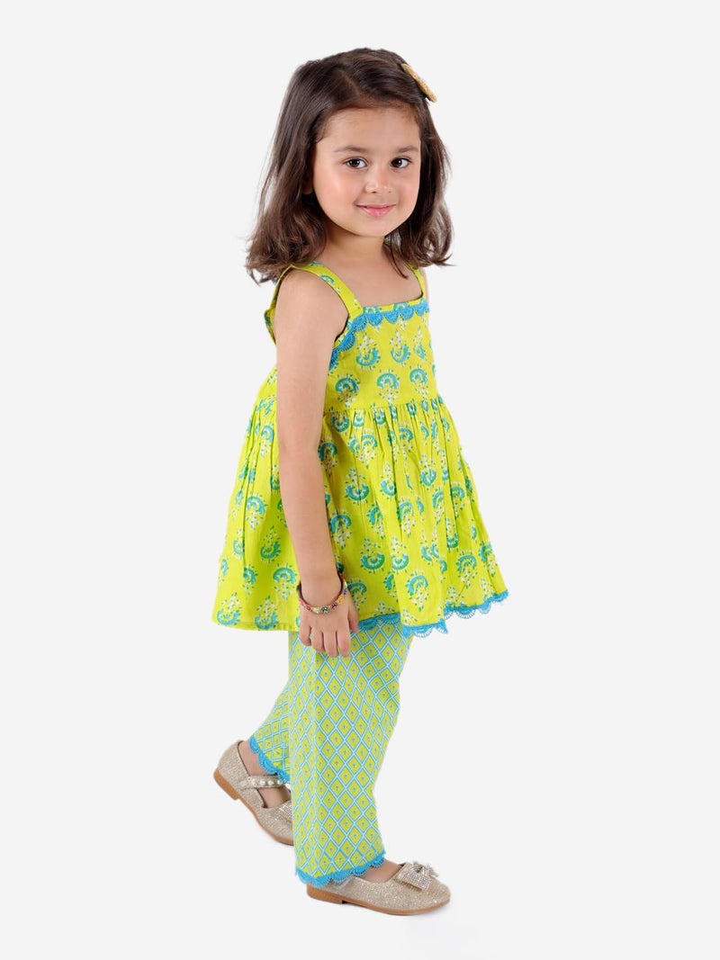 Superminis Baby Girls Kids Jaipuri Sanganeri Print Cotton Fancy Kurta Kurti Kameez Ethnic Indian Traditional Suit Lehnga Skirt Sharara Patiala Dhoti Salwar Festival Dress For 6 12 18 Month Year - Image 3