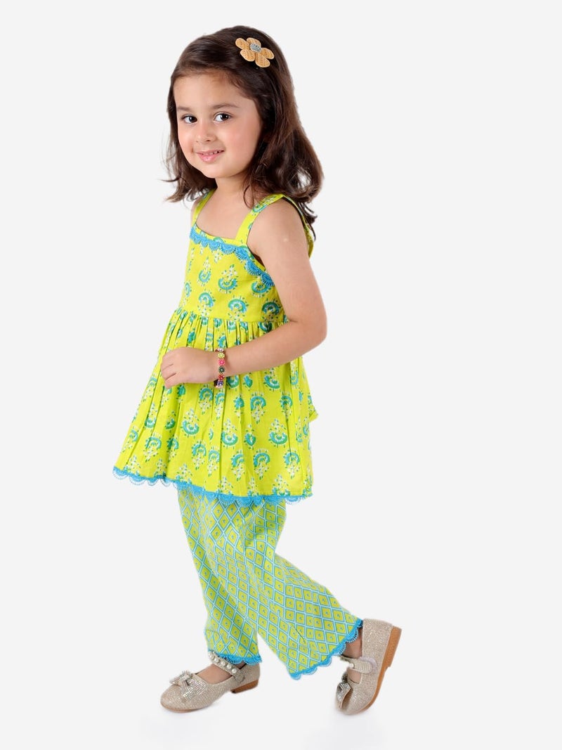 Superminis Baby Girls Kids Jaipuri Sanganeri Print Cotton Fancy Kurta Kurti Kameez Ethnic Indian Traditional Suit Lehnga Skirt Sharara Patiala Dhoti Salwar Festival Dress For 6 12 18 Month Year - Image 4