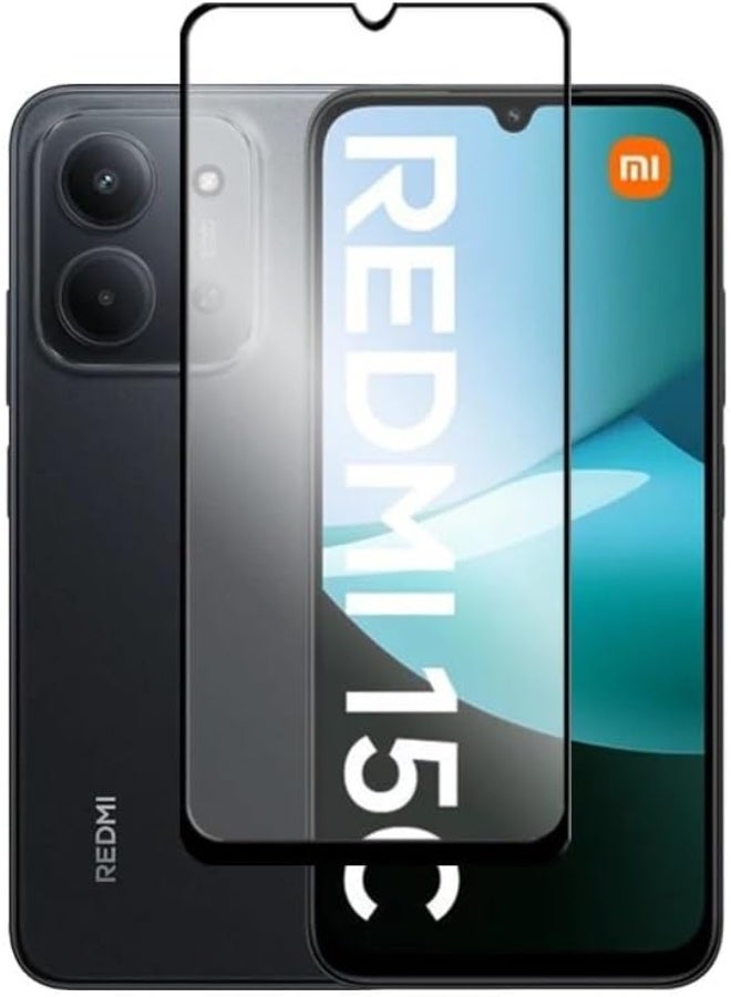 Muzz حماية شاشة Xiaomi Redmi 15C لاصقة كاملة خالية من الفقاعات مضادة للخدش ومضادة لبصمات الأصابع صلابة 9H زجاج مقسى بحواف منحنية 3D لحماية شاشة Redmi 15C زجاج أسود 5D - Image 1