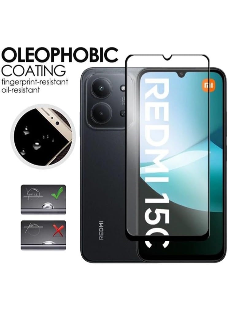 Muzz حماية شاشة Xiaomi Redmi 15C لاصقة كاملة خالية من الفقاعات مضادة للخدش ومضادة لبصمات الأصابع صلابة 9H زجاج مقسى بحواف منحنية 3D لحماية شاشة Redmi 15C زجاج أسود 5D - Image 2