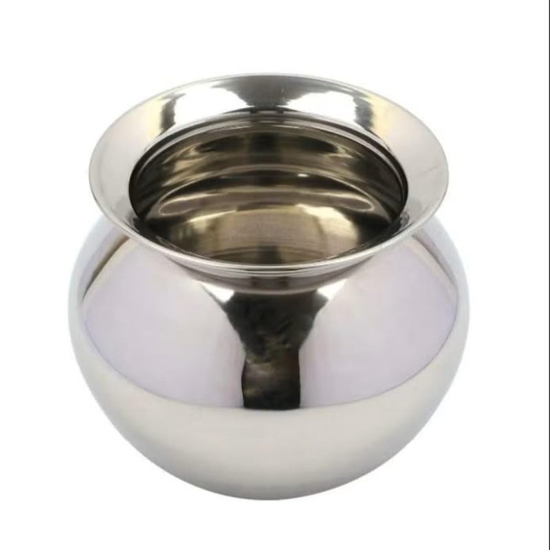 Kitchen cooking pot, stainless steel, silver, 5.5L capacity with lid for rice pongal and gundy preparation - Image 2