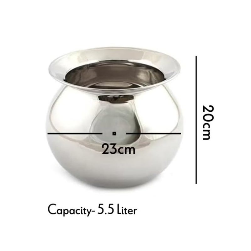 Kitchen cooking pot, stainless steel, silver, 5.5L capacity with lid for rice pongal and gundy preparation - Image 3