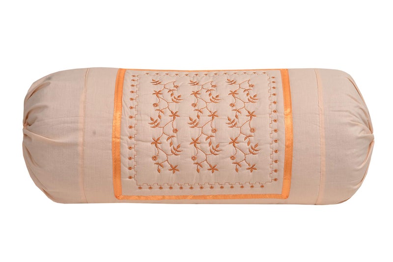HSR Collection Embroidered 144 TC 100% Cotton 2 Piece Bolster Cover(Not Bolster), 16"x 32", Orange - Image 2