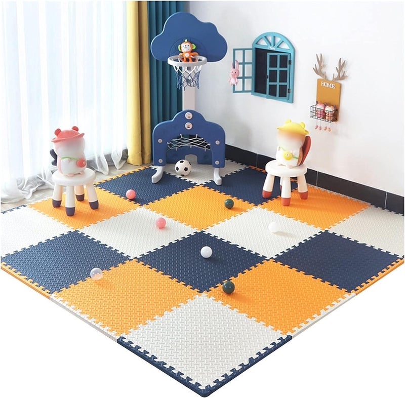 SIGNATRON Fitness Puzzle Mat, Gym Floor Mat, Exercise Mat, EVA Foam Interlocking Tiles, Flooring for Home Gym Equipment and Workouts,12mm (Navy Blue - Orange - White, 6 Tiles - 24 Square Feet) - Image 1