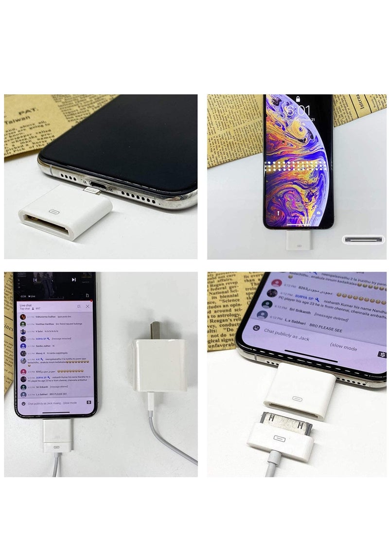 Ntech - Ntech Lightning to 30-Pin Adapter MFi Certified Charging Connector 8 Pin Male to 30 Pin Female Converter Compatible iPhone 12/11/X/8/7/6/5/iPad/iPod White (No Audio) - Image 1