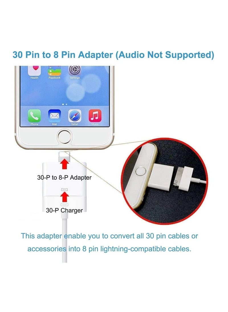 Ntech - Ntech Lightning to 30-Pin Adapter MFi Certified Charging Connector 8 Pin Male to 30 Pin Female Converter Compatible iPhone 12/11/X/8/7/6/5/iPad/iPod White (No Audio) - Image 1