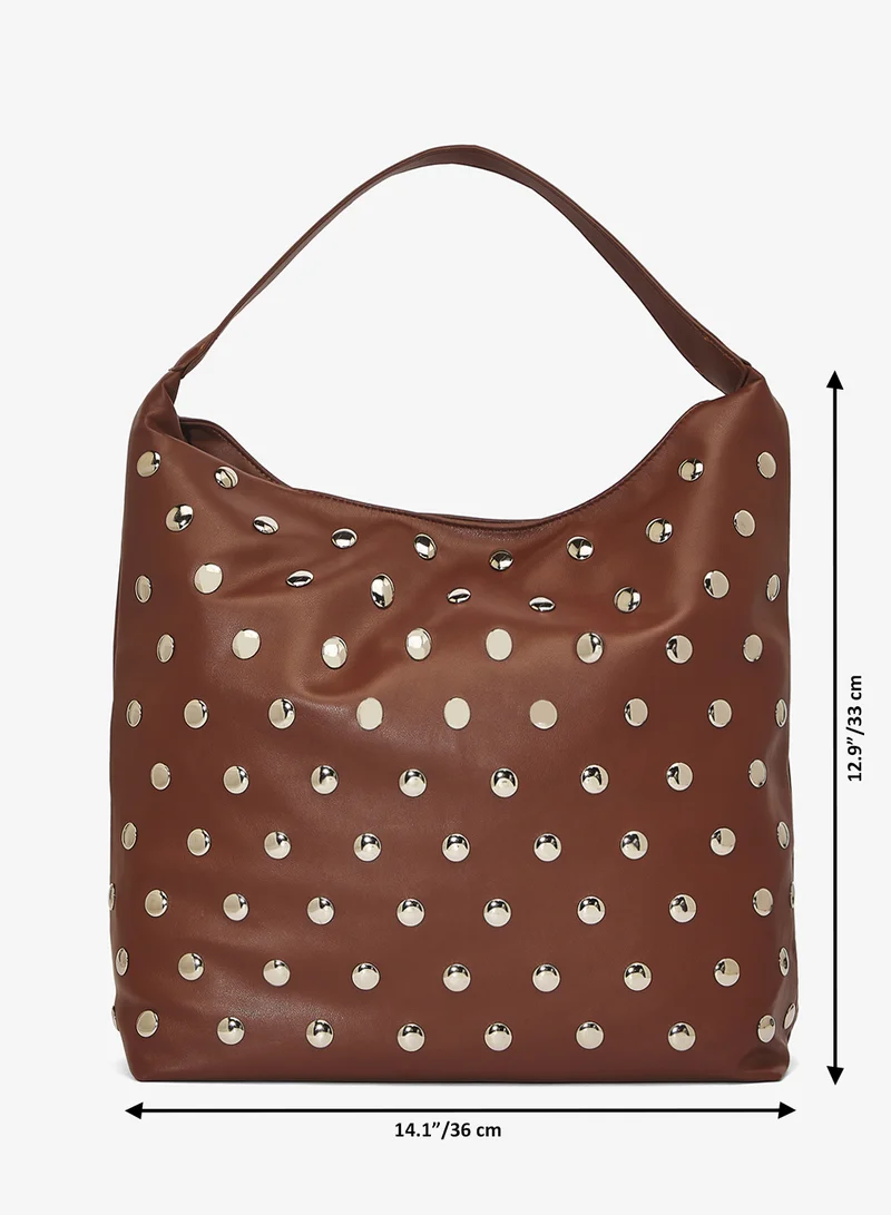 Ginger Brown slouch tote with metal embellished detail for Women | Best Price UAE