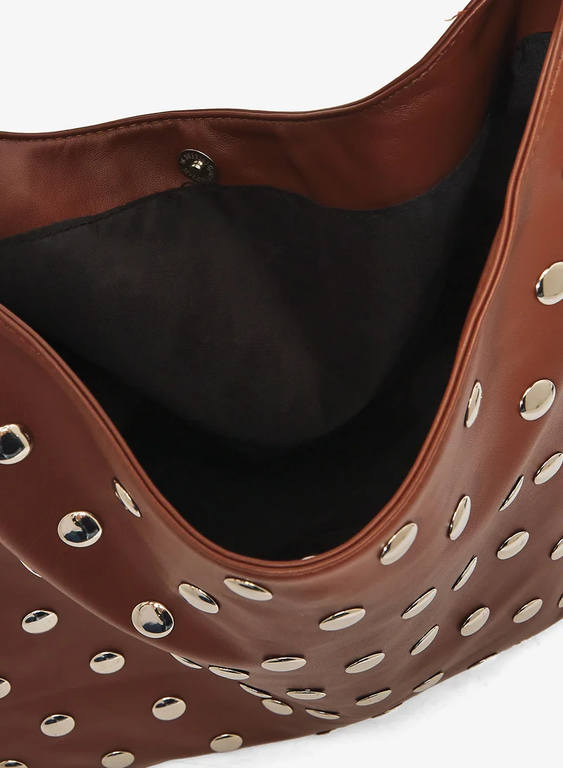 Ginger Brown slouch tote with metal embellished detail for Women | Best Price UAE