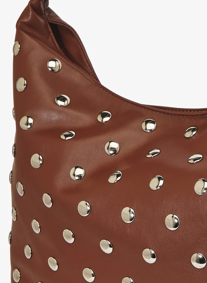 Ginger Brown slouch tote with metal embellished detail for Women | Best Price UAE