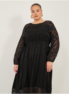 Styli LONG SLEEVE ALINE MAXI DRESS WITH INTEREST FABRIC  - Image 3