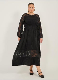 Styli LONG SLEEVE ALINE MAXI DRESS WITH INTEREST FABRIC  - Image 1
